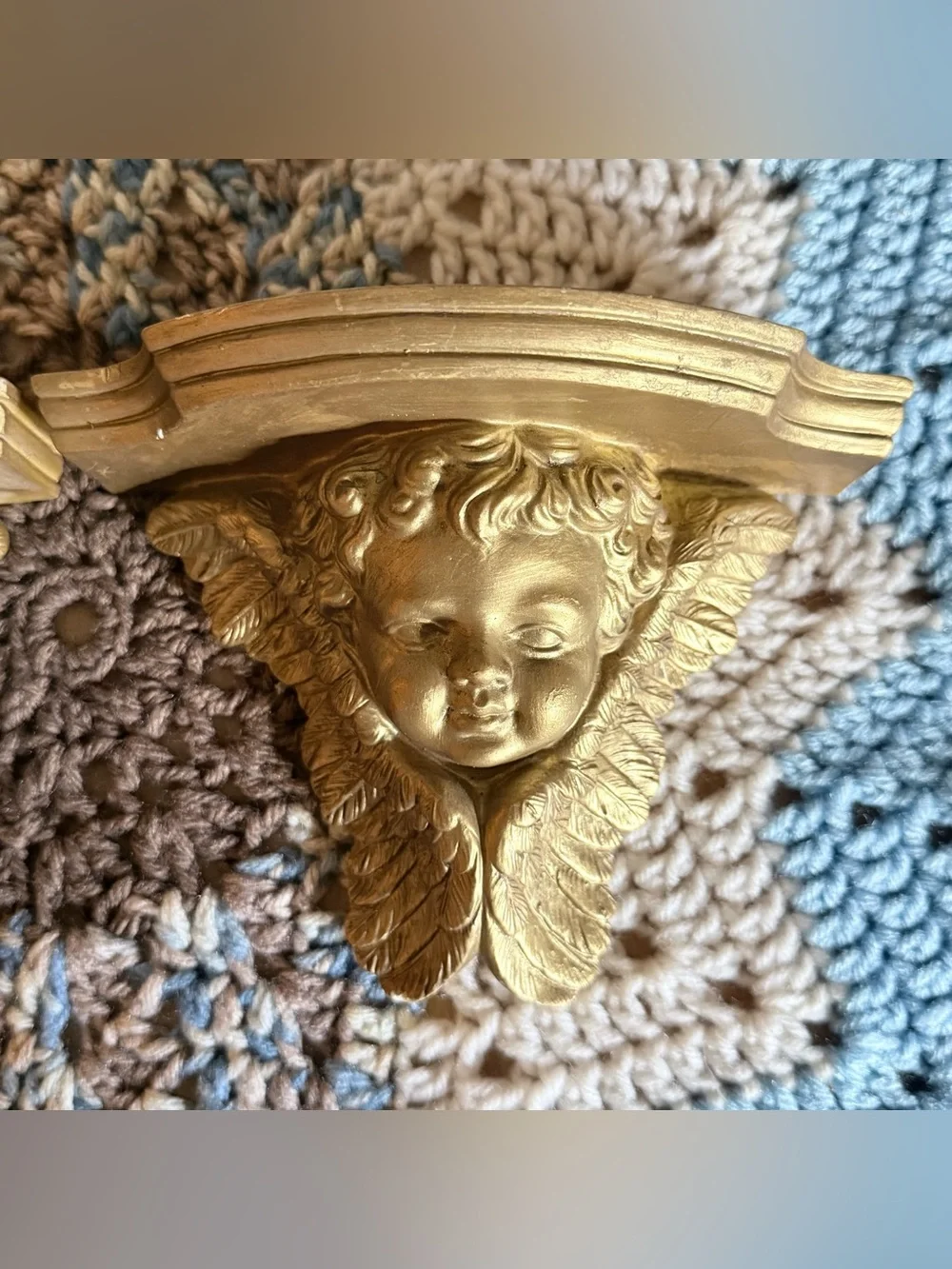 Set of Vintage Cherub Angel Ornate Wall Gold Sconce Resin Shelves